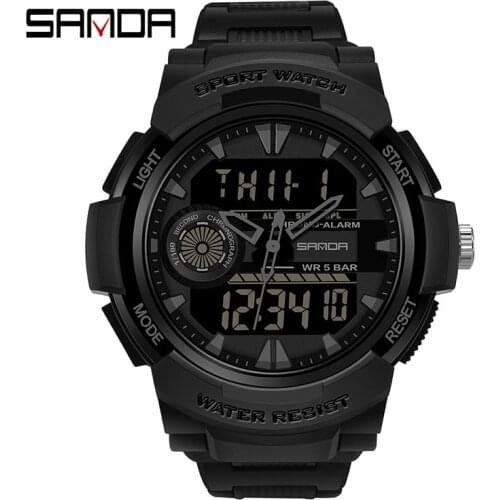 SANDA 6002 Large Men Watches Digital Watch Luminous 5BAR Waterproof Male Sport Watch Quartz Dual Display relogio masculino