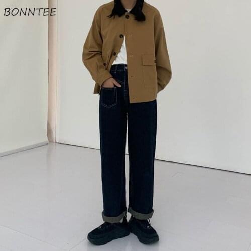 Jeans Women Pockets Japanese Style Chic Trendy Loose Leisure Popular All-match Harajuku BF College Streetwear Fashion Female