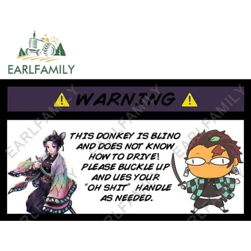 EARLFAMILY 13cm x 7.4cm for Warning Demon Slayer Shinobu Car Stickers ATV VAN Car Accessoires Waterproof Decal Bumper Decoration