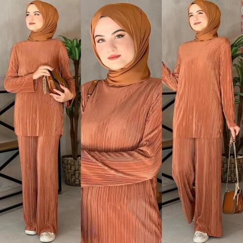 Eid Mubarek Abaya Turkey Hijab Two piece Muslim Sets Dress Caftan Kaftans Islamic Clothing Abayas For Women Musulman Ensembles