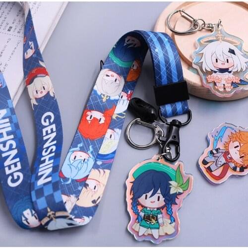 Genshin Impact Diluc Qiqi Mobile Phone Straps Cartoon Lanyard For Phone ID Card Badge Holder Keychain Hanging Ropes Hand Rope