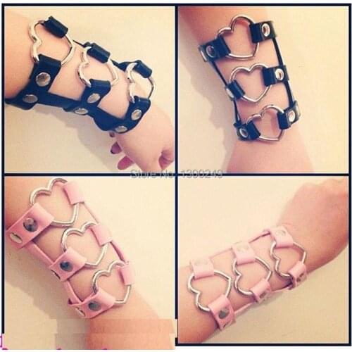 Harajuku New Harajuku Handmade Faux Leather Rock Punk Goth Stud Charm Heart Bracelet Bangle