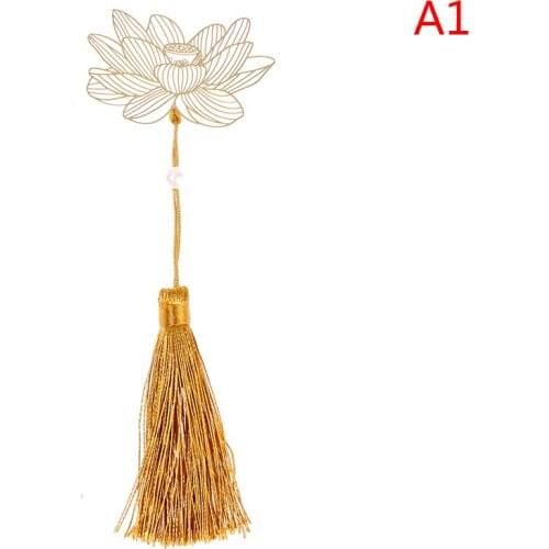 Creative Chinese Style Golden Metal Hollow Lotus Tassel Bookmark Stationery Bookmark for Book Accessories Office School Supplies