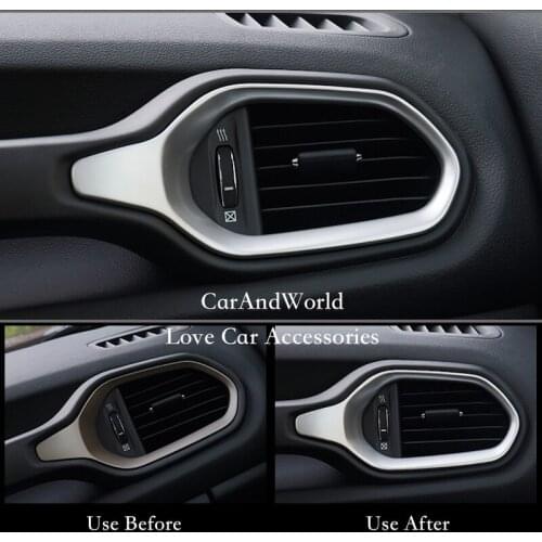 For Jeep Renegade 2015 to 2017 Left Right Air Condition Outlet Vent Cover Trims Interior ABS Chrome Sticker Accessories
