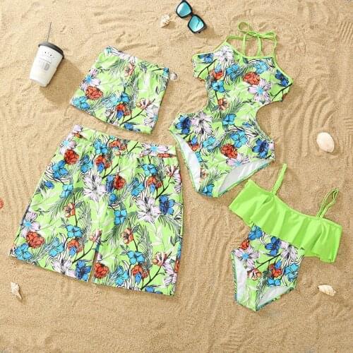 Mother Daughter Swimsuits Flower Mommy And Me Swimwear Bikini Family Look Father Son Bathing Suit Suit Family Matching Clothes