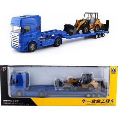 1:50 Scale/Diecast Metal Model/Platform Truck With Bulldozer Car/Engineering Toy/Educational Collection For Children/Gift