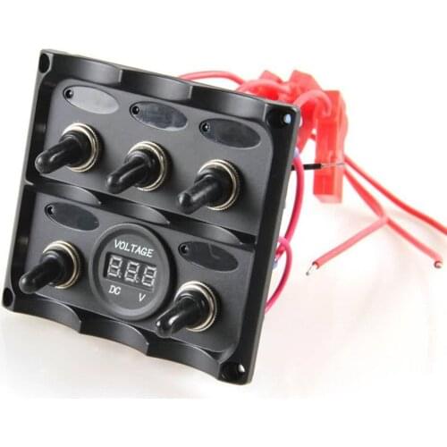 Marine Electric 5 Gang Blue LED Toggle Switch Panel with Red Led Voltmeter Panel