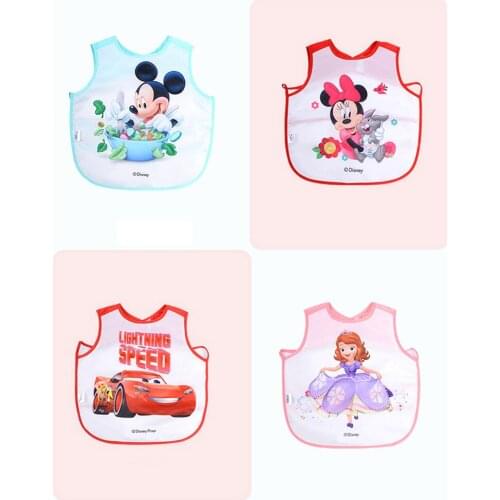 Disney Baby Girl Boy Feeding Bibs Waterproof Apron Cartoon Kids Toddler Mickey Minnie Princess Dinner Baberos Burp Cloths