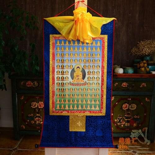 Wholesale Buddhist supplies--120CM large --HOME ART Tibetan Buddhism Hundreds Sakyamuni Buddha Pure Elysian Thang-ga Thangka art
