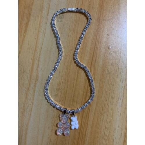 Handmade Colourful Cute Cartoon Bear Chain Rhinestone Necklaces, Candy Color Pendant For Women&Girl Daily Jewelry Party Gifts