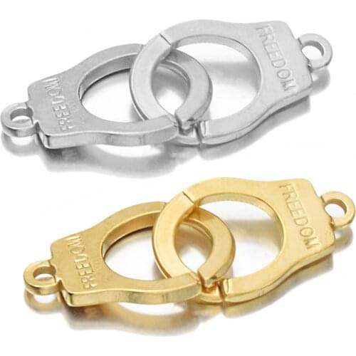 2pcs Charms Handcuffs Freedom Stainless Steel Vintage Gold Making Pendant DIY Bracelet Necklace Connectors Jewelry Supplies