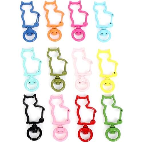 Cat Shape Colorful Metal Lobster Clasp Hooks Key Ring Connectors for DIY Keychain Jewelry Making Accessories 10Pcs/Lot