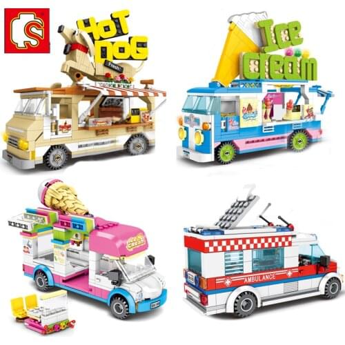 Sembo City Car MODEL Kit Ice Cream Hot Dog MULTICOLOR Food Truck Building Blocks DIY Brick Friends Toys For Kids Small Gifts MOC