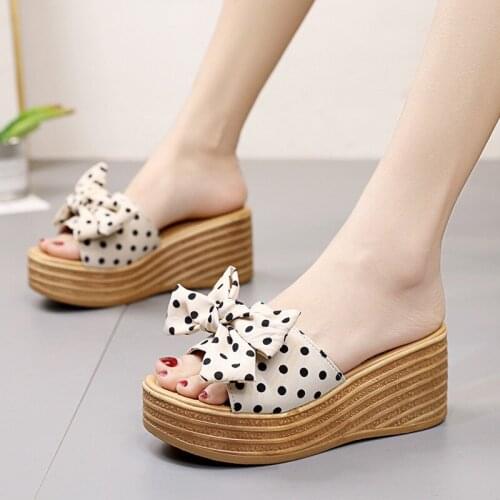 Shoes Women Butterfly-Knot Slippers Casual Lady Pantofle Heeled Mules On A Wedge Slides Platform Soft Luxury Girl 2021 High Fas