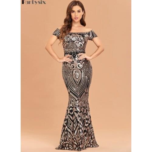 Partysix 2021 Summer Sexy Bra Party Dress Sequin Maxi Dress Off the Shoulder Bodycon Elegant Wedding Women Dresses