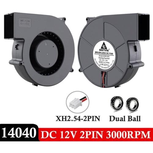 1PCS 140mmx40mm DC Blower Fans 12V 2PIN Dual Ball 14040 14cm Centrifugal Turbine Industrial Disinfection Cabinet Cooling Fan