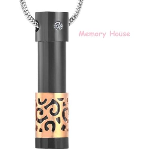 IJD2451 Top Quality Black Plating Stainless Steel Cylinder&Tube Shape Cremation Pendant Necklace Ashes Memorial Jewelry for Men