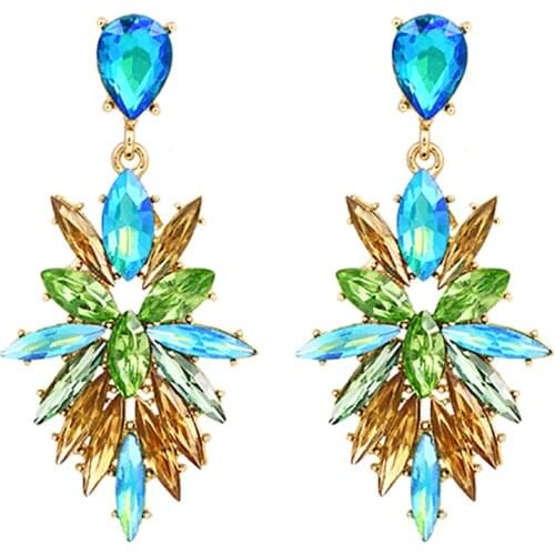 ZHINI 4 Colors Rhinestone Statement Earrings for Women 2021 Luxury Color Crystal Long Earring Wedding Fashion Jewelry Gift