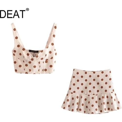 [DEAT] 2021 Summer New Fashion Tide Sleeveless Sling Printing Tops A-line Skirts Elegant Women Two-piece Suit 13Q598