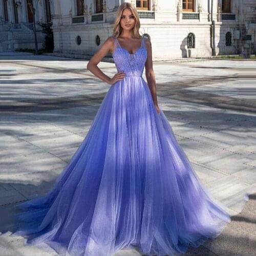 Sevintage Lavender Glitter Tulle Appliques Lace Prom Dresses Plus Size Formal Evening Dress A Line Corset Women Party Gowns