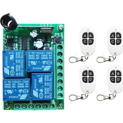 DC12V 4CH 10ARF Wireless Switch Relay Receiver Remote Controllers & White keys Waterproof Transmitter Garage Door/ window /lamp