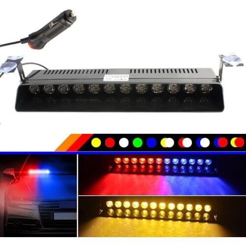 12LED Red Blue Yellow White Car Strobe Flash Light Windshield Car Front Gear Sucker Dash Emergency Warning Fog Lamp