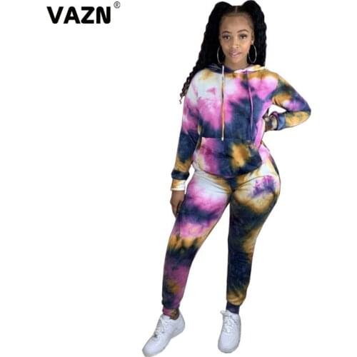 VAZN 2020 Autumn High Quality Casual Young Daily Free Style Hooded Full Sleeve Top Long Pants Tracksuits Slim Women 2 Piece Se