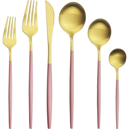 36Pcs Pink Gold Cutlery Set Stainless Steel Tableware Knives Fork Dessert Spoon Dinnerware Flatware Kitchen Party Silverware Set