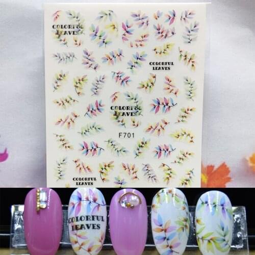 3D Nail Sticker Spring Fall Colorful Grass Leaf Nail Glue Stickers Plant Flower Stickers for Manicure Nail Art Decoration