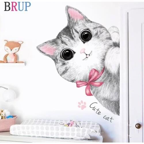 55*80cm Cartoon Cats Wall Stickers Art Vinyl Home Decor for Kids Room Lovely Cat Door Sticker Room Decoration for Bedroom