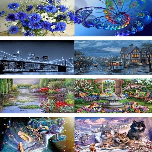 5D DIY Diamond Painting Cartoon Landscape Cross Stitch kit Rhinestone Diamond Embroidery Flowers Needlework Decor For Home gift