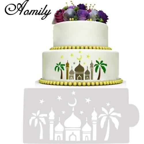 Aomily Plastic Castle Cake Stencil Airbrush Painting Art Mold Cookies Fondant Molds DIY Cake Mousse Brim Decorating Tool