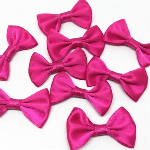 100pcs Fuchsia Pink 35x22mm Satin Ribbon Tie Bows For Doll Hair Accessories Scrapbook Wedding Invites Decorations Embellishments