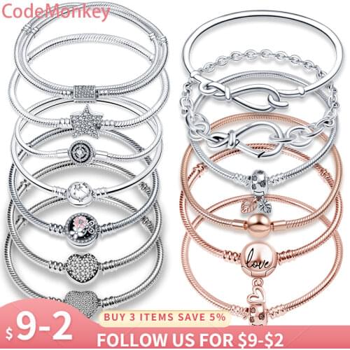 Hot Sale 100% 925 Sterling Silver Eternal Symbol Rosette Chain Bracelet Fit Original Beads Charms DIY Jewelry Gift For Women