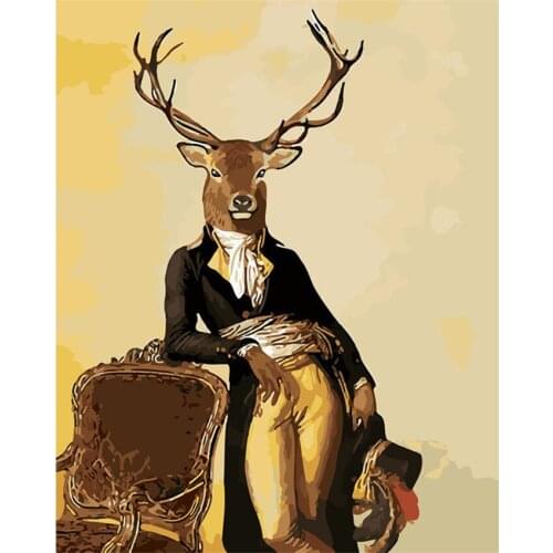 DIY Digital Painting By Numbers Package Deer head gentleman oil painting mural Kits Coloring Wall Art Picture Gift frameless