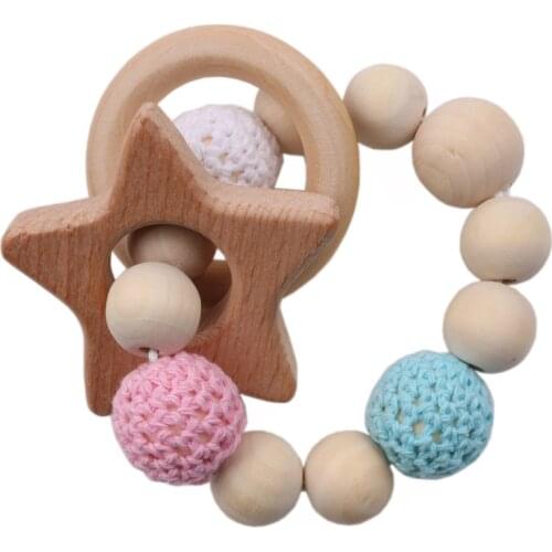 DIY Beech Wooden Teether Wood Bead For Pacifier Chain Baby Animal Silicone Baby Pacifier Teethers Birth for Newborn Toys