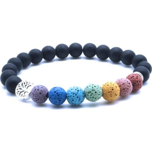 Tree of Life 8mm Colorful Seven Chakras Lava Stone Bracelet DIY Aromatherapy Essential Oil Diffuser wristband Yoga Jewelry