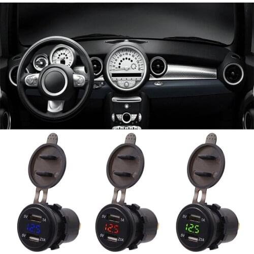 Dual USB Car Phone Charger Voltmeter Digital Display Cigarettes Lighter Socket Plug Car Charger Adapter