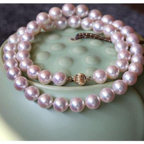 Elegant round Japanese AAA 9-8 mm white round pearl necklace 18 inch 14k/20