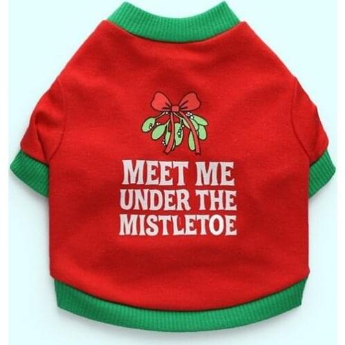 1pcs dogs cats fashion letters printing "MEET ME UNDER THE MISTLETOE" t shirts doggy summer vest puppy t shirt clothes 1pcs
