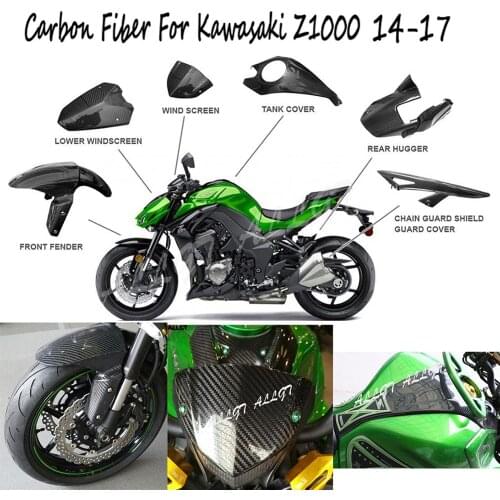 3KTwill Carbon Front Rear Fender Hugger & Chain Guard Shield Guard Cover& Windscreen For Kawasaki Z1000 2014 2015 2016 2017