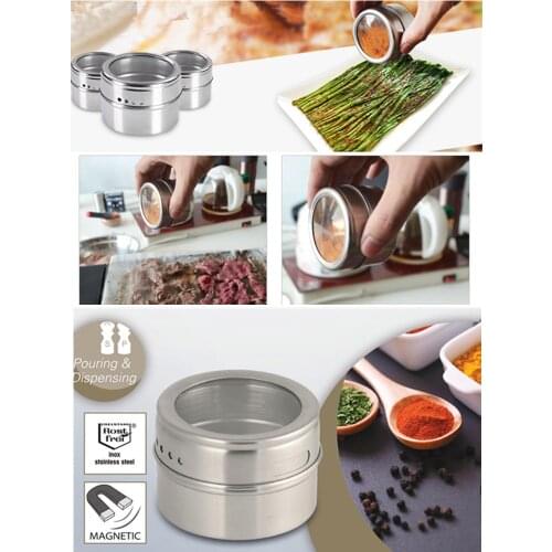 Powder box seasoning box stainless steel seasoning pot set with stickers sealed barbecue and spreading magnet storage box