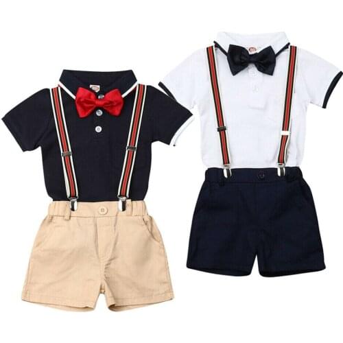 Citgeett Summer Baby Boy Kids Wedding Formal Gentleman Suit Shirt+Shorts Overalls Gentle Clothes Set