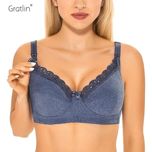 Gratlin Womens Lace Plus Size Cotton Wireless Maternity Nursing Bra for Breastfeeding