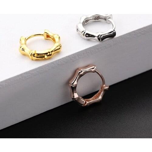 Punk Bamboo Design Small Hoop Earrings Gold Silver Color Korean Men Women Earring For Male Female Jewelry