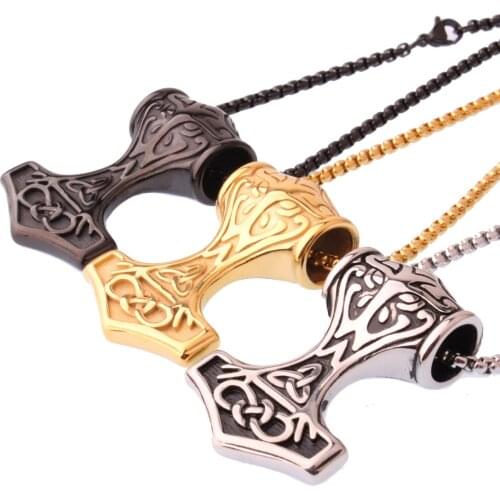 Runes Vintage Stainless Steel 316L Thor Hammer Mens Womens Fashion Jewelry Pendant Necklace With Free Box Link Chain 24inch