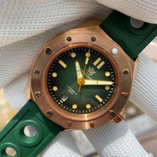 STEELDIVE SD1960S Bronze Mens Watches 200M Waterproof NH35 Automatic Green Luminous Dial Sapphire Crystal Mechanical Watch