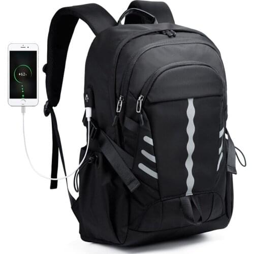 Men Reflective Strip Waterproof 15.6 Inch Laptop Backpack USB Notebook Sports Travel School Pack Bag Schoolbag Rucksack for Male