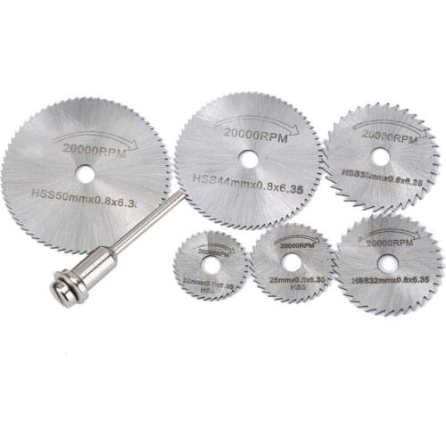 7pcs/kit Dremel Accessories Rotary Tool Circular Saw Blades Cutting Discs +1 Mandrel Drill 22/25/32/35/44/50mm Cut Power tools