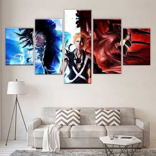 Wall Art Canvas Painting Hd Prints Pictures 5 Panel Kurosaki Ichigo BLEACH Cartoon Animation Home Decor Modular Poster